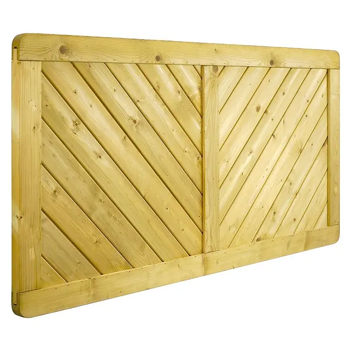 GartenLand Sichtschutzelement INNSBRUCK MASSIV - B x H: 180 x 90 cm, Holz, Fichte KDI Grün - Helles Holzzaunfeld mit diagonalen Lamellen, die ein V-Muster bilden, in einem rechteckigen Rahmen.