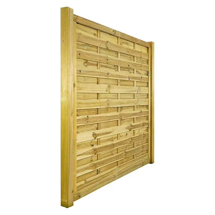 GartenLand Sichtschutzelement VARIO MASSIV - B x H: 180 x 180 cm, Holz, Kiefer KDI Grün - Heller Holzzaun mit stabilen horizontalen Lamellen und vertikalen Stützen für den Garten.