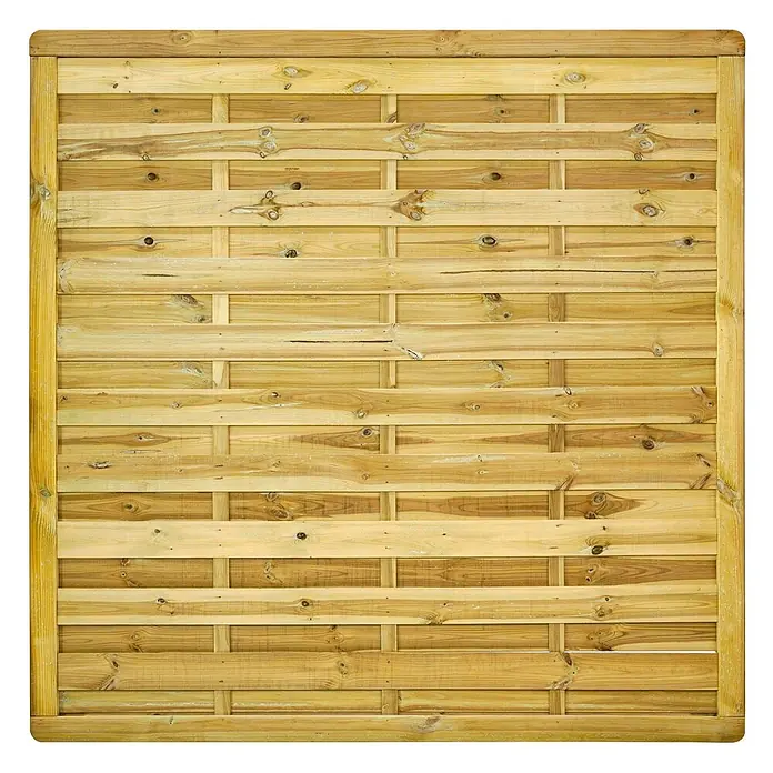 GartenLand Sichtschutzelement VARIO MASSIV - B x H: 180 x 180 cm, Holz, Kiefer KDI Grün - Hellbraunes Holzzaunfeld mit geflochtenen Latten und quadratischem Rahmen.