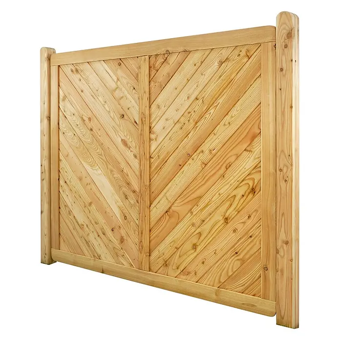 GartenLand Sichtschutzelement NIZZA - B x H: 180 x 150 cm, Holz, Lärche - Holztorplatte mit heller Naturholzoberfläche und Fischgrätmuster. Zeigt sichtbare Holzmaserung und Äste.