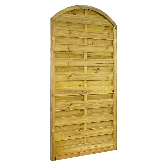 GartenLand Sichtschutzelement VARIO - B x H: 90 x 180 cm, Holz, Kiefer KDI Grün - Gewölbtes Holzzaunfeld aus hellem, behandeltem Holz mit horizontalen Latten und vertikalen Stützen.