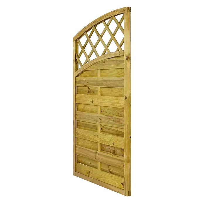GartenLand Sichtschutzelement VARIO - B x H: 90 x 140 cm, Holz, Kiefer KDI Grün - Hellbraune Gartenzaunplatte aus Holz mit gewölbtem Spalieraufsatz.