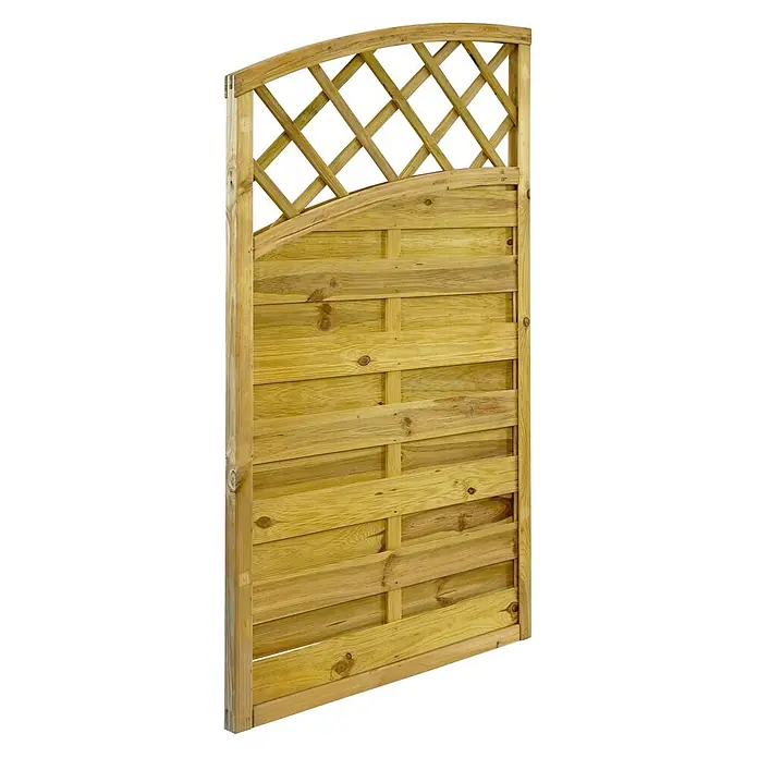 GartenLand Sichtschutzelement VARIO - B x H: 90 x 140 cm, Holz, Kiefer KDI Grün - Helles Holzzaunfeld mit horizontalen Latten und gewölbtem Gitteraufsatz.