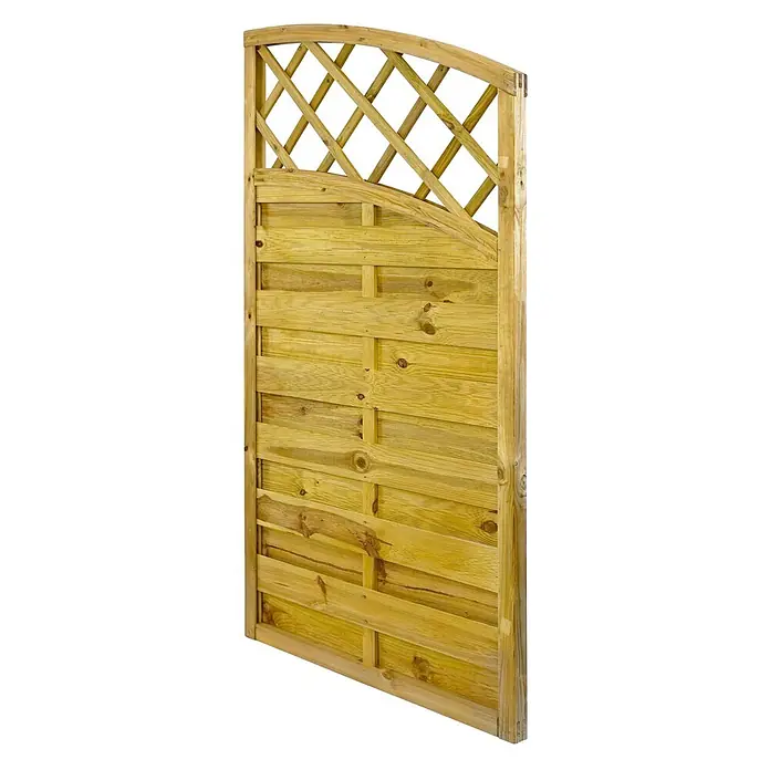 GartenLand Sichtschutzelement VARIO - B x H: 90 x 140 cm, Holz, Kiefer KDI Grün - Holz-Gartenzaunfeld mit gewölbtem Rankgitter oben und horizontalen Lamellen unten.