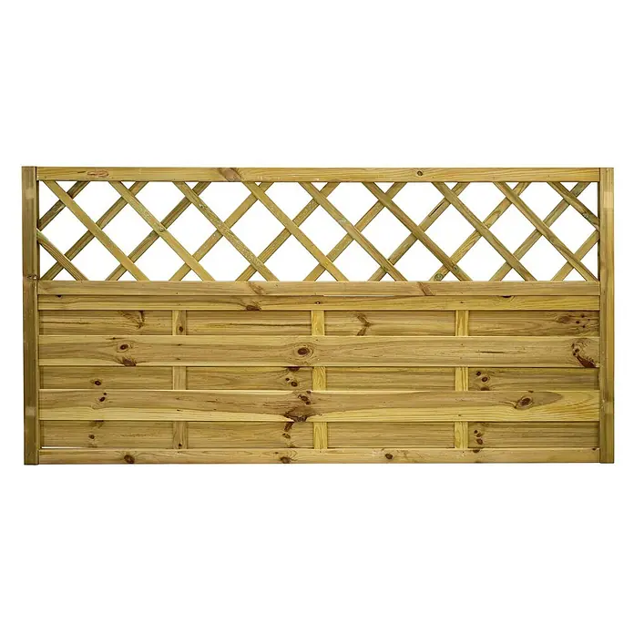 GartenLand Sichtschutzelement VARIO - B x H: 180 x 90 cm, Holz, Kiefer KDI Grün - Gartenzaunpaneel aus Holz mit dekorativem Rankgitter oben und massiven Querbrettern unten.