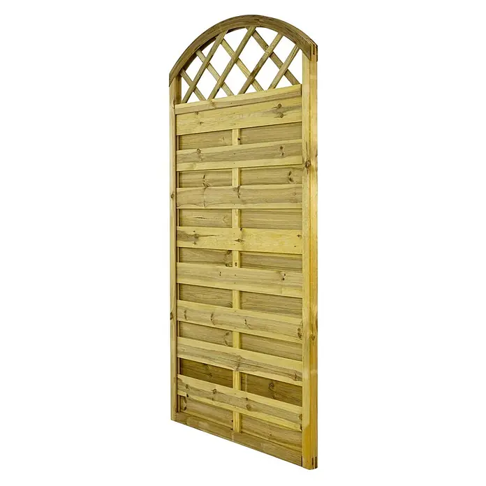 GartenLand Sichtschutzelement VARIO - B x H: 90 x 180 cm, Holz, Kiefer KDI Grün - Holzzaunpaneel mit horizontalen Latten und einem bogenförmigen Rankgitter oben.