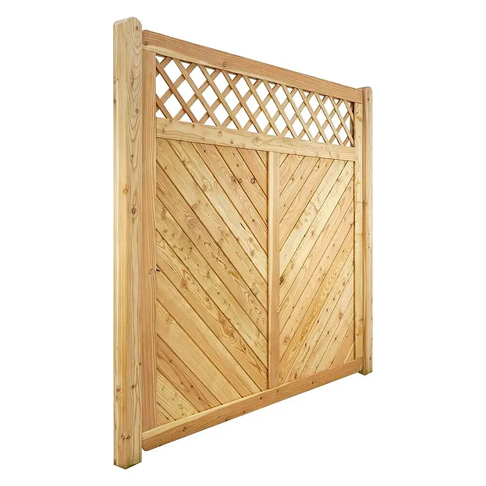 GartenLand Sichtschutzelement NIZZA - B x H: 180 x 180 cm, Holz, Lärche - Natürliches Holzzaunelement mit dekorativem Rauten-Rankgitter oben und massiven diagonalen Brettern unten.