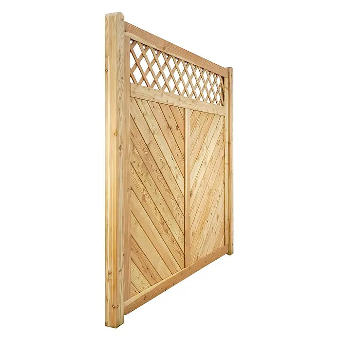 GartenLand Sichtschutzelement NIZZA - B x H: 180 x 180 cm, Holz, Lärche - Heller Holzzaun mit Rauten-Rankgitter oben und diagonalen Holzlamellen.