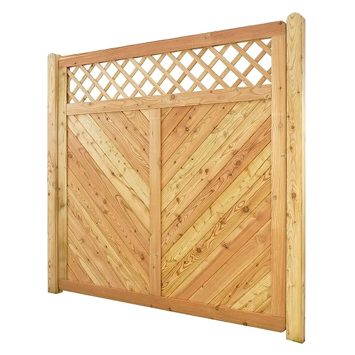 GartenLand Sichtschutzelement NIZZA - B x H: 180 x 180 cm, Holz, Lärche - Holzzaunpaneel mit diagonalen Brettern und einem dekorativen Spalieraufsatz.