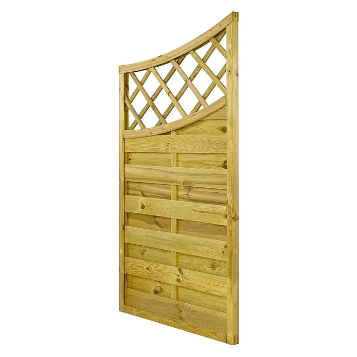 GartenLand Sichtschutzelement VARIO - B x H: 90 x 160 cm, Holz, Kiefer KDI Grün - Zaunfeld aus Holz mit Lattenunterteil und gewölbtem Rautenrankgitter oben, in heller Naturholzoptik.