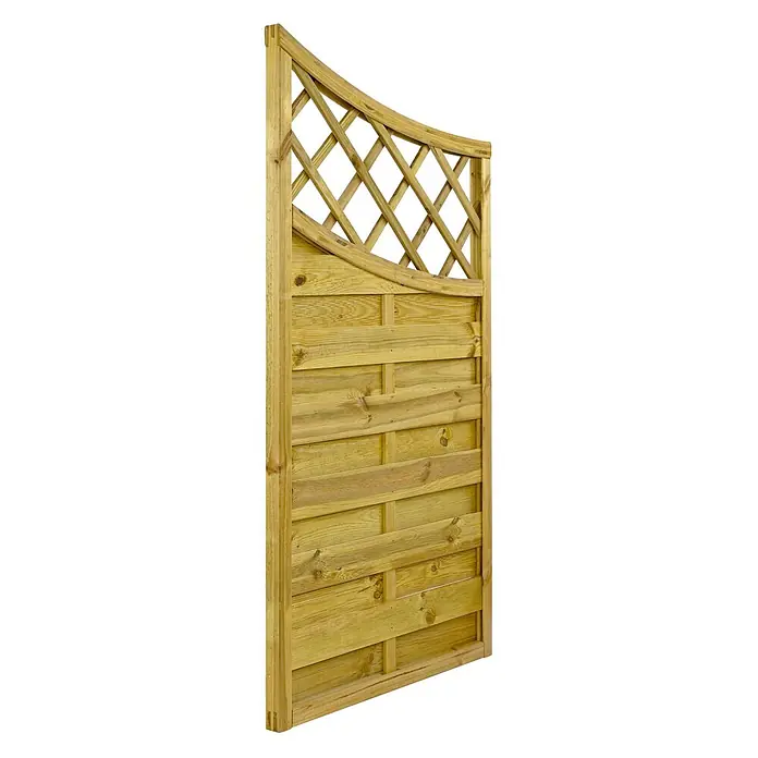 GartenLand Sichtschutzelement VARIO - B x H: 90 x 160 cm, Holz, Kiefer KDI Grün - Gartenzaun aus hellem Holz mit gebogenem Rankgitter und horizontalen Latten.