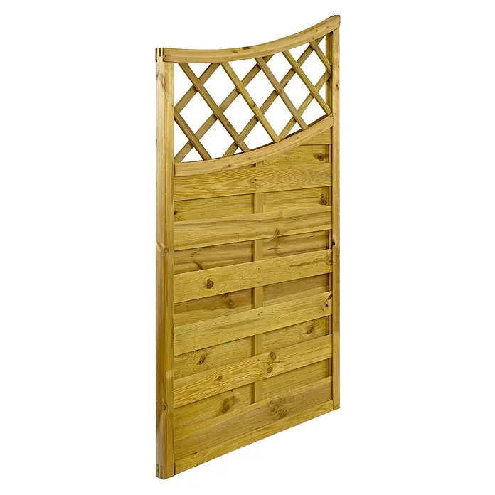 GartenLand Sichtschutzelement VARIO - B x H: 90 x 160 cm, Holz, Kiefer KDI Grün - Helles Holzzaunfeld für den Garten mit dekorativem gebogenem Spalier oben und massiven Querlatten unten.