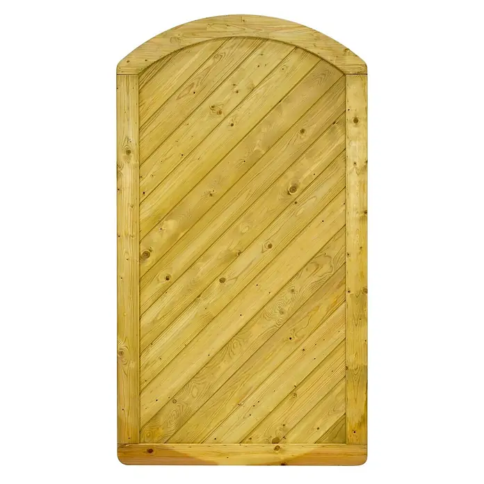 GartenLand Sichtschutzelement INNSBRUCK MASSIV - B x H: 100 x 180 cm, Holz, Fichte KDI Grün - Gewölbtes Holzzauntor aus hellem Holz mit diagonal angeordneten Latten.