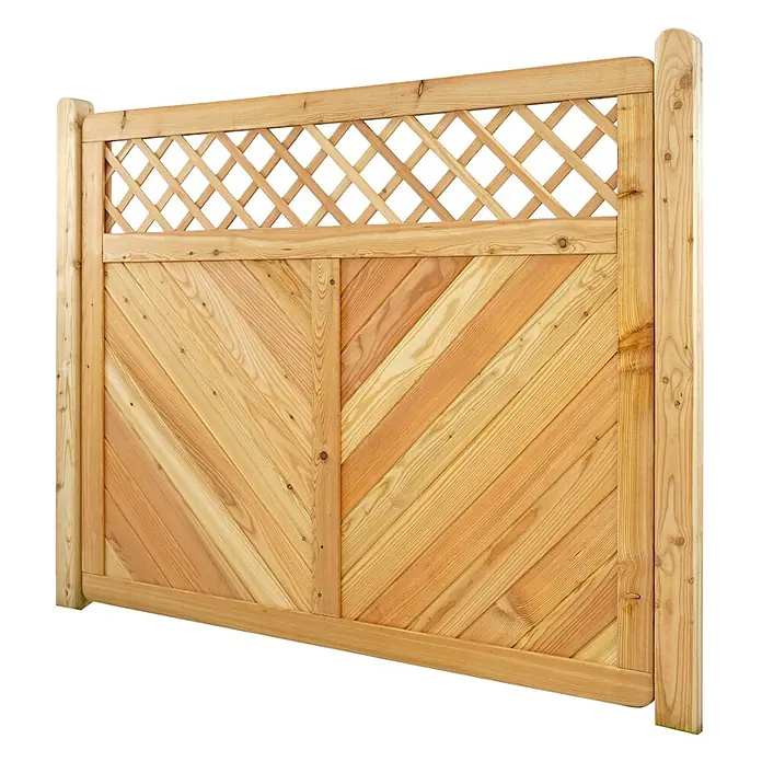 GartenLand Sichtschutzelement NIZZA - B x H: 180 x 150 cm, Holz, Lärche - Helles Holzzaunelement mit diagonalen Brettern und dekorativem Spalieraufsatz.