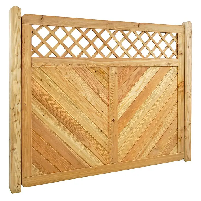 GartenLand Sichtschutzelement NIZZA - B x H: 180 x 150 cm, Holz, Lärche - Hellbraunes Holztor mit Rankgitter oben und Fischgrätmuster-Füllung unten.