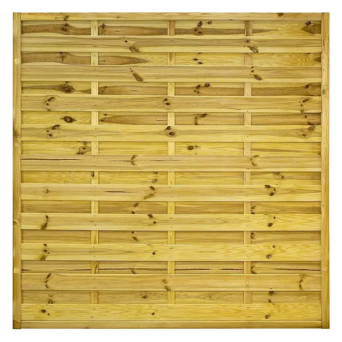 GartenLand Sichtschutzelement VARIO - B x H: 180 x 180 cm, Holz, Kiefer KDI Grün - Heller Gartenzaun aus Holz mit horizontalen und vertikalen, geflochtenen Latten, zeigt natürliche Maserung und Äste.
