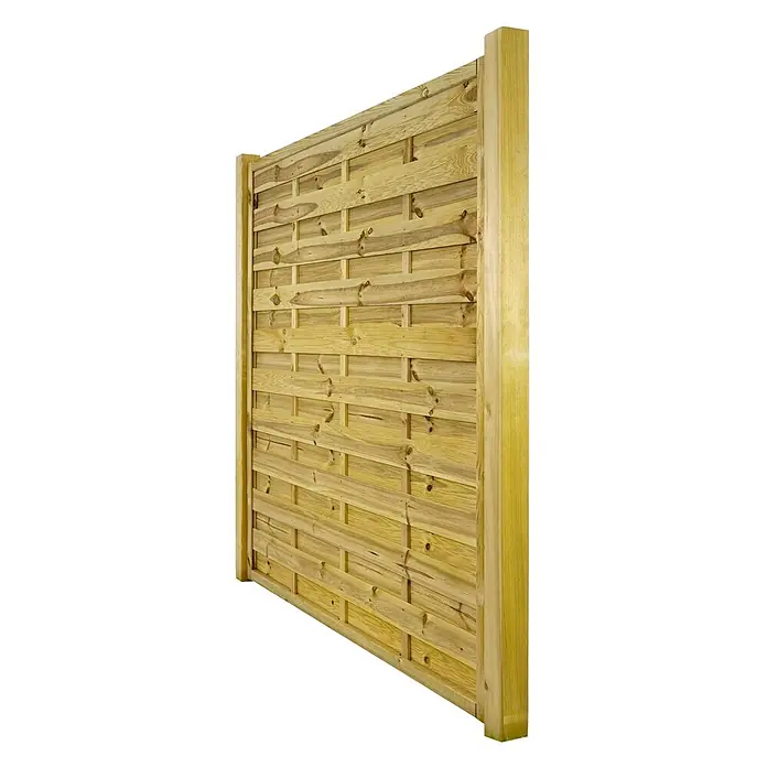 GartenLand Sichtschutzelement VARIO - B x H: 180 x 180 cm, Holz, Kiefer KDI Grün - Gartenzaun-Element aus Holz mit horizontalen Latten und vertikalen Stützen, helle Holzfarbe.