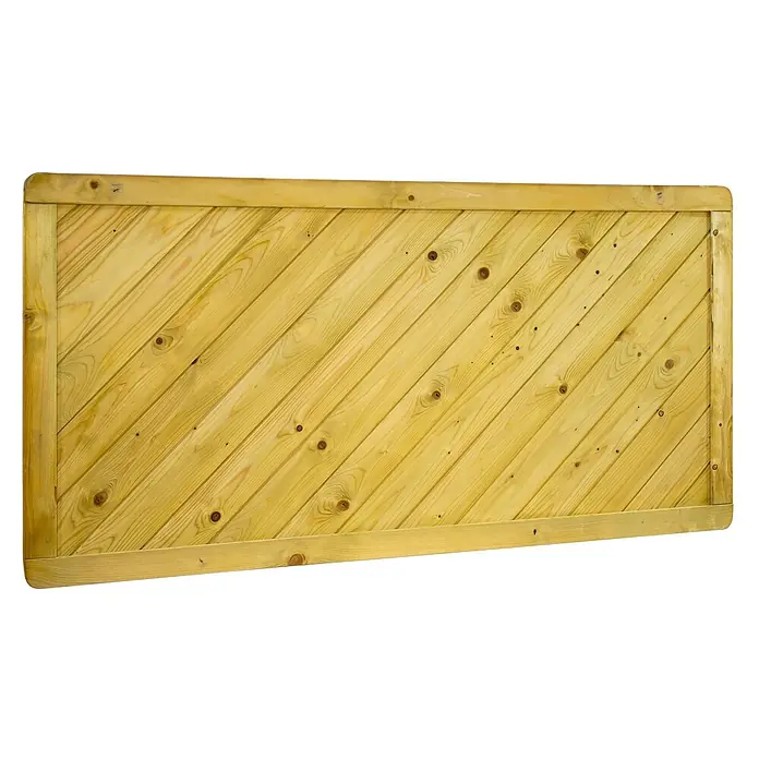 GartenLand Sichtschutzelement INNSBRUCK - B x H: 180 x 90 cm, Holz, Fichte KDI Grün - Helles Holzpaneel mit diagonalen Lamellen und Rahmen, mit natürlicher Maserung und Ästen.