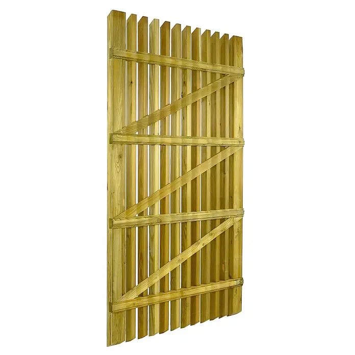 GartenLand Sichtschutzelement BERGAMO - B x H: 100 x 180 cm, Holz, Fichte KDI Grün - Gartentor aus behandeltem Holz mit vertikalen Latten und diagonaler Verstrebung.