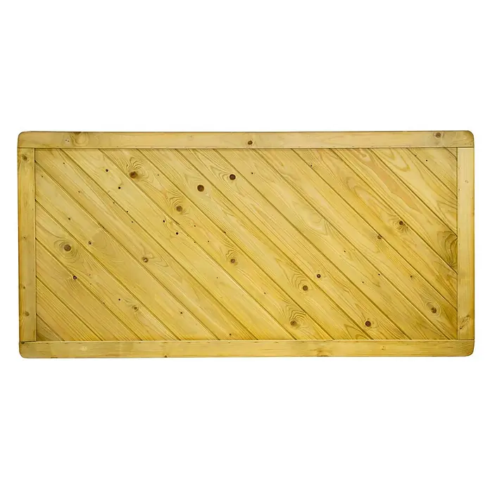 GartenLand Sichtschutzelement INNSBRUCK - B x H: 180 x 90 cm, Holz, Fichte KDI Grün - Helle Holzplatte mit diagonalen Holzlatten und rechteckigem Rahmen.
