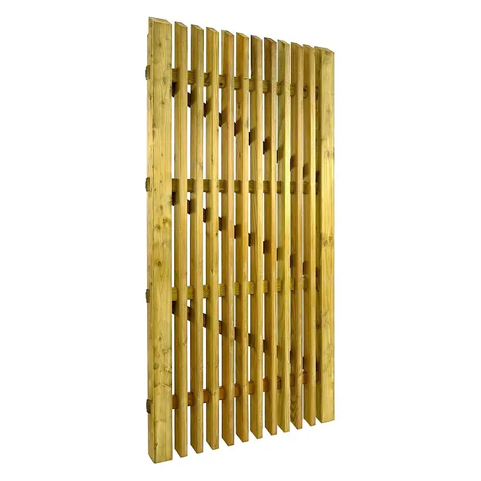 GartenLand Sichtschutzelement BERGAMO - B x H: 100 x 180 cm, Holz, Fichte KDI Grün - Behandeltes Holzzaunfeld mit vertikalen Latten und horizontalen Stützen.