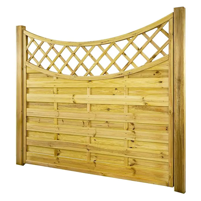 GartenLand Sichtschutzelement VARIO - B x H: 180 x 160 cm, Holz, Kiefer KDI Grün - Hellbraunes, behandeltes Holzzaunfeld mit gewölbter Rankgitter-Oberseite.