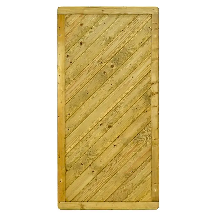 GartenLand Sichtschutzelement INNSBRUCK - B x H: 90 x 180 cm, Holz, Fichte KDI Grün - Behandeltes Holzzaunfeld mit diagonalen Brettern und gerahmtem Rand.