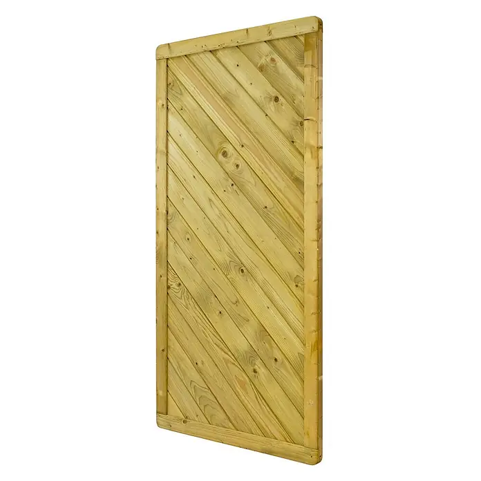 GartenLand Sichtschutzelement INNSBRUCK - B x H: 90 x 180 cm, Holz, Fichte KDI Grün - Helles Holzzaunpaneel mit diagonalen Latten, gerahmt für Gartensichtschutz.