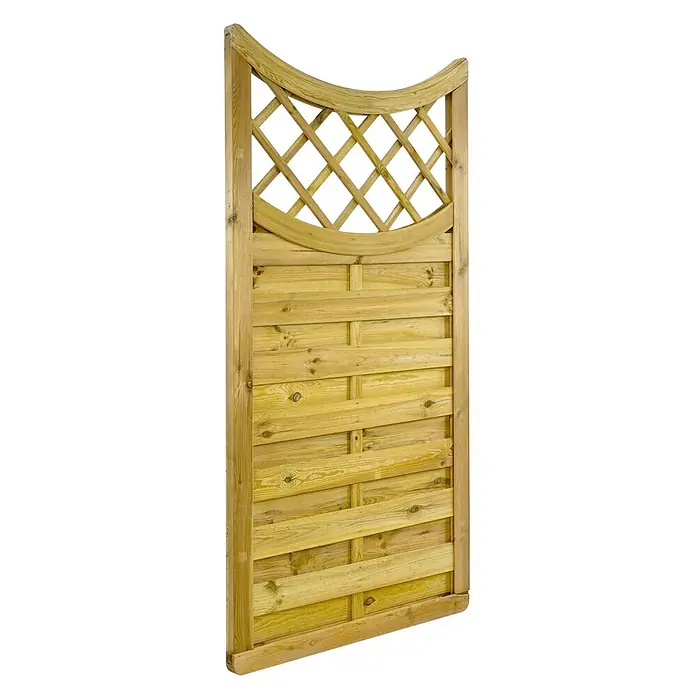 GartenLand Sichtschutzelement VARIO MASSIV - B x H: 90 x 180 cm, Holz, Kiefer KDI Grün - Gartenzaun aus Holz mit gewölbtem Oberteil, dekorativem Rautengitter und horizontalen Latten.