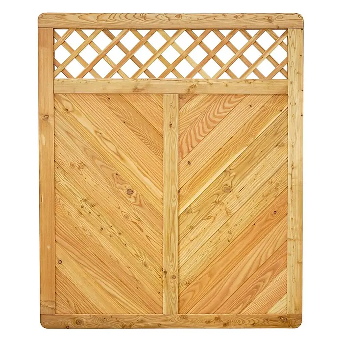 GartenLand Sichtschutzelement NIZZA - B x H: 150 x 180 cm, Holz, Lärche - Heller Holzzaun mit rautenförmigem Rankgitter oben und V-Muster-Massivholz unten.
