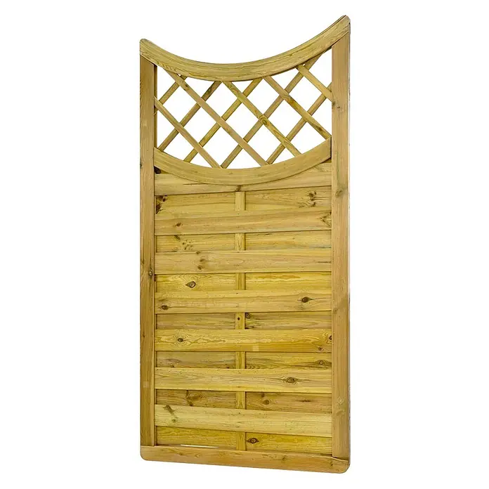GartenLand Sichtschutzelement VARIO MASSIV - B x H: 90 x 180 cm, Holz, Kiefer KDI Grün - Behandeltes Gartenzaunelement aus Holz mit dekorativem gebogenem Rankgitter oben und horizontalen Lamellen.
