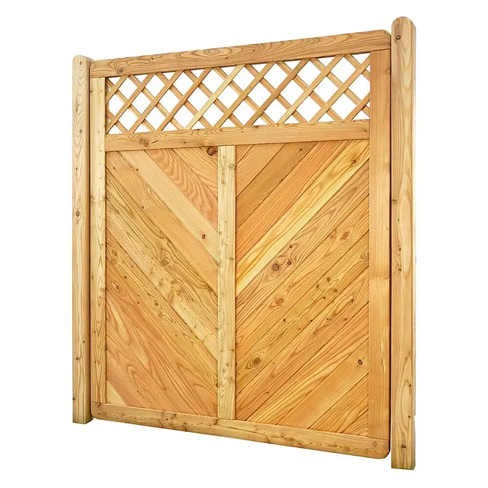 GartenLand Sichtschutzelement NIZZA - B x H: 150 x 180 cm, Holz, Lärche - Helles Holzgartenelement mit rautenförmigem Rankgitter oben und Fischgrätmuster unten.