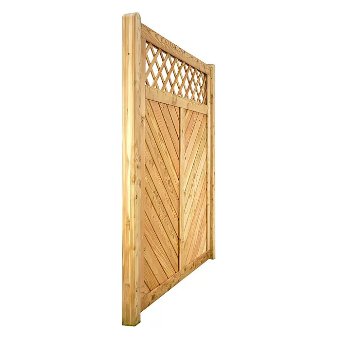 GartenLand Sichtschutzelement NIZZA - B x H: 150 x 180 cm, Holz, Lärche - Hölzernes Zaunfeld mit diagonalen Lamellen und Rauten-Gitteraufsatz, Naturholzfinish.