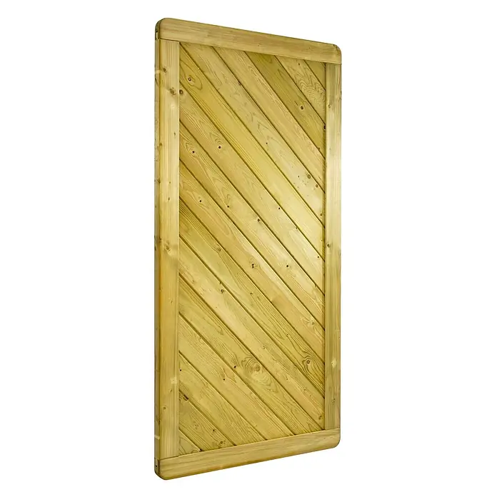 GartenLand Sichtschutzelement INNSBRUCK MASSIV - B x H: 90 x 180 cm, Holz, Fichte KDI Grün - Helles Holzzaunfeld mit diagonalen Latten und robustem Rahmen.