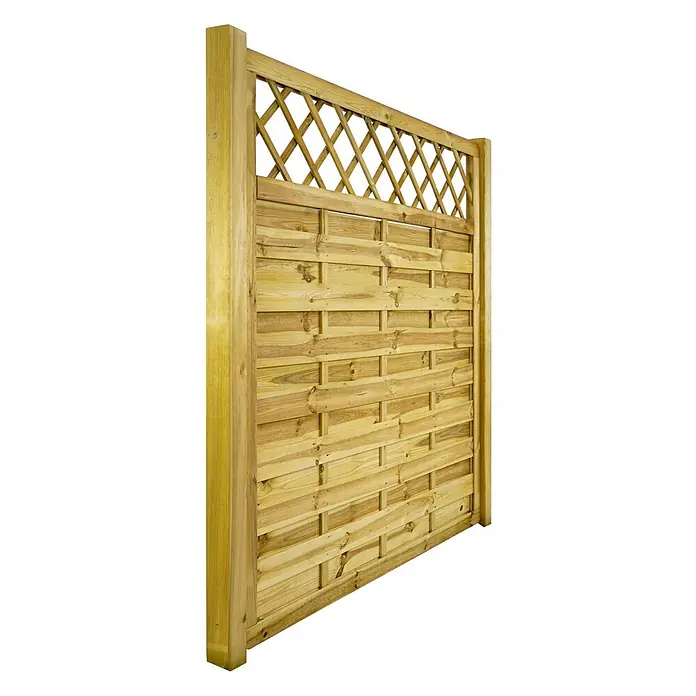 GartenLand Sichtschutzelement VARIO MASSIV - B x H: 180 x 180 cm, Holz, Kiefer KDI Grün - Hellbrauner Gartenzaun aus Holz mit dekorativem Rankgitter.