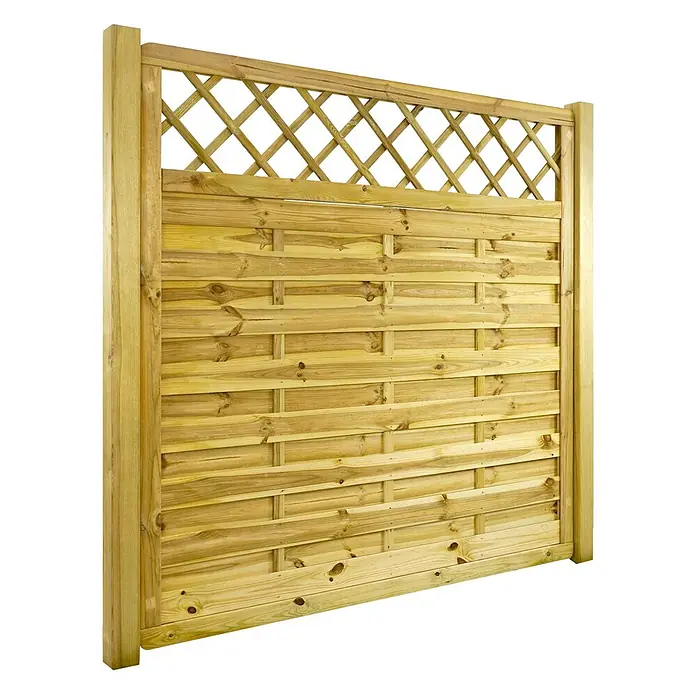 GartenLand Sichtschutzelement VARIO MASSIV - B x H: 180 x 180 cm, Holz, Kiefer KDI Grün - Holzzaunfeld mit Lamellenunterteil und dekorativem Rauten-Rankgitter oben, ideal für Garten oder Sichtschutz.