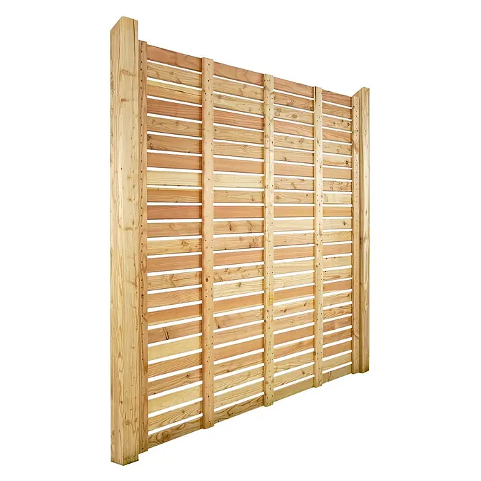 GartenLand Sichtschutzelement SALZBURG DESIGN - B x H: 179 x 179 cm, Holz, Lärche - Gartenzaun aus Holz mit horizontalen Latten und vertikalen Pfosten, natürliche Holzfarbe.