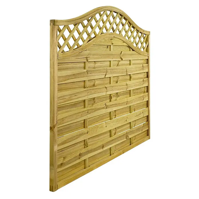 GartenLand Sichtschutzelement VARIO - B x H: 180 x 150 cm, Holz, Kiefer KDI Grün - Helles Holzzaunfeld mit geflochtenen Querlatten und dekorativem gebogenem Rankgitter oben.