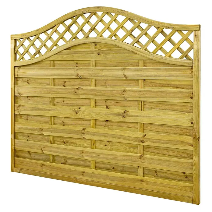 GartenLand Sichtschutzelement VARIO - B x H: 180 x 150 cm, Holz, Kiefer KDI Grün - Heller Holzzaun mit gewölbtem Rankgitter und geflochtenen Querlatten.