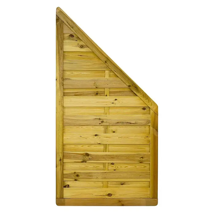 GartenLand Sichtschutzelement VARIO MASSIV - B x H: 90 x 180 cm, Holz, Kiefer KDI Grün - Helles Holz-Zaunfeld mit schräger Oberkante und abgerundeter rechter Ecke.