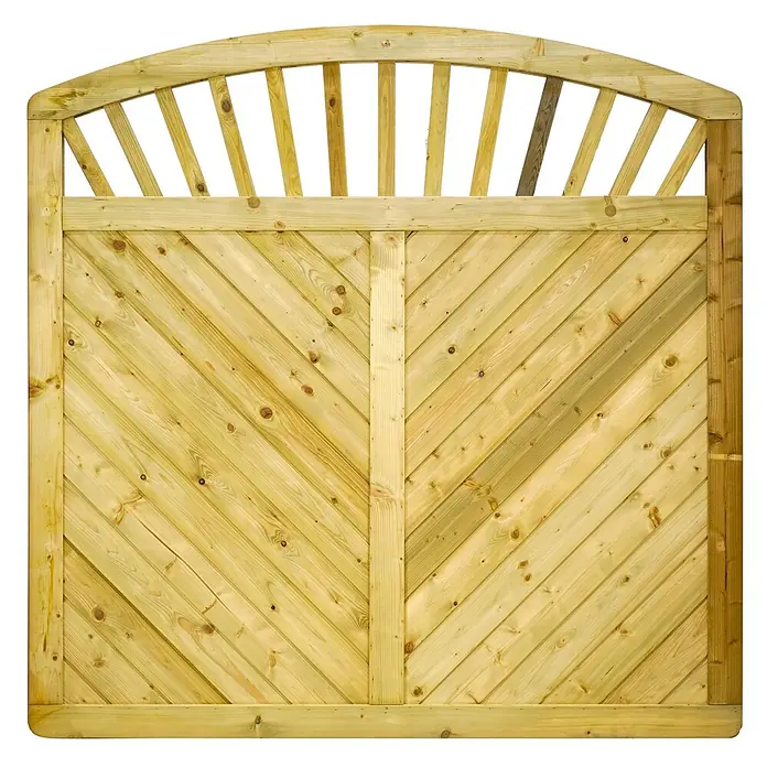 GartenLand Sichtschutzelement INNSBRUCK MASSIV - B x H: 180 x 180 cm, Holz, Fichte KDI Grün - Helles Holztor für den Garten mit Rundbogen, offene Lamellen und diagonalen Chevron-Brettern unten.