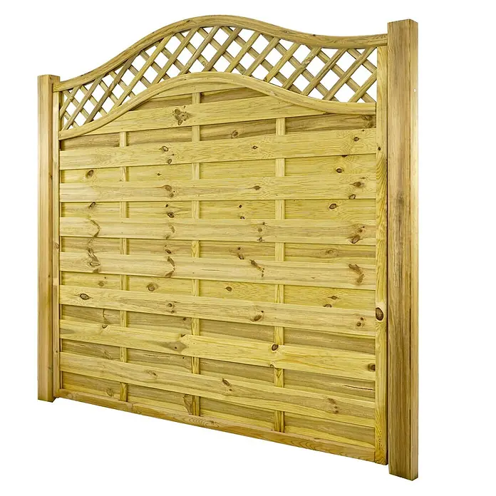 GartenLand Sichtschutzelement VARIO - B x H: 180 x 180 cm, Holz, Kiefer KDI Grün - Helles Holz-Sichtschutzelement mit geflochtenem Unterteil und dekorativem gebogenem Rankgitter oben.