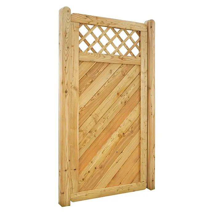 GartenLand Sichtschutzelement NIZZA - Holz, Lärche - Robustes Gartentor aus Naturholz mit diagonalen Brettern und einem rautenförmigen Gitterelement oben.