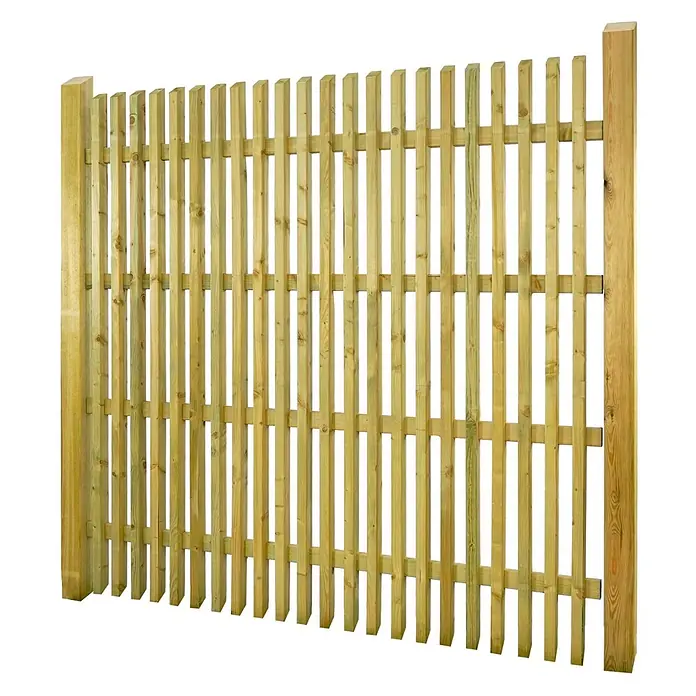 GartenLand Sichtschutzelement BERGAMO - B x H: 180 x 180 cm, Holz, Fichte KDI Grün - Helles Holzzaunfeld mit vertikalen Latten und zwei robusten Endpfosten.