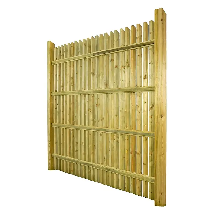 GartenLand Sichtschutzelement BERGAMO - B x H: 180 x 180 cm, Holz, Fichte KDI Grün - Hellgrünes Zaunpaneel aus behandeltem Holz mit vertikalen Latten und drei Querriegeln.