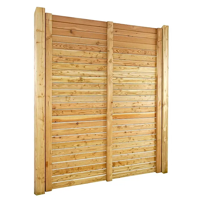 GartenLand Sichtschutzelement SALZBURG DELUXE - B x H: 149 x 180 cm, Holz, Lärche - Horizontaler Lattenzaun aus hellem Naturholz mit vertikalen Pfosten.