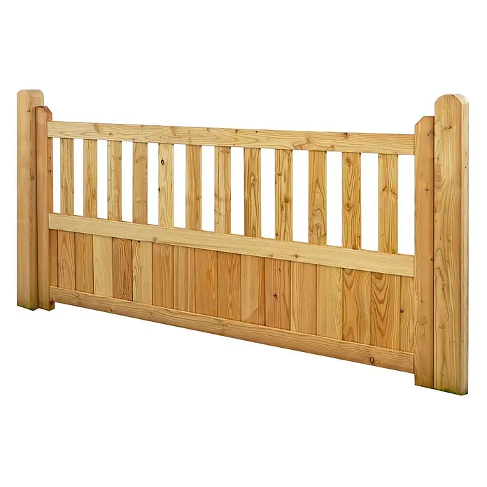 GartenLand Sichtschutzelement GRAZ - B x H: 180 x 90 cm, Holz, Lärche - Ein hellbraunes Holzzaunelement oder Gartentor mit vertikalen Latten oben und massiven Holzbrettern unten.
