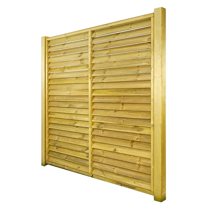 GartenLand Sichtschutzelement LINZ - B x H: 180 x 180 cm, Holz, Fichte KDI Grün - Zwei helle Holzlamellen-Zaunelemente für Sichtschutz im Garten.