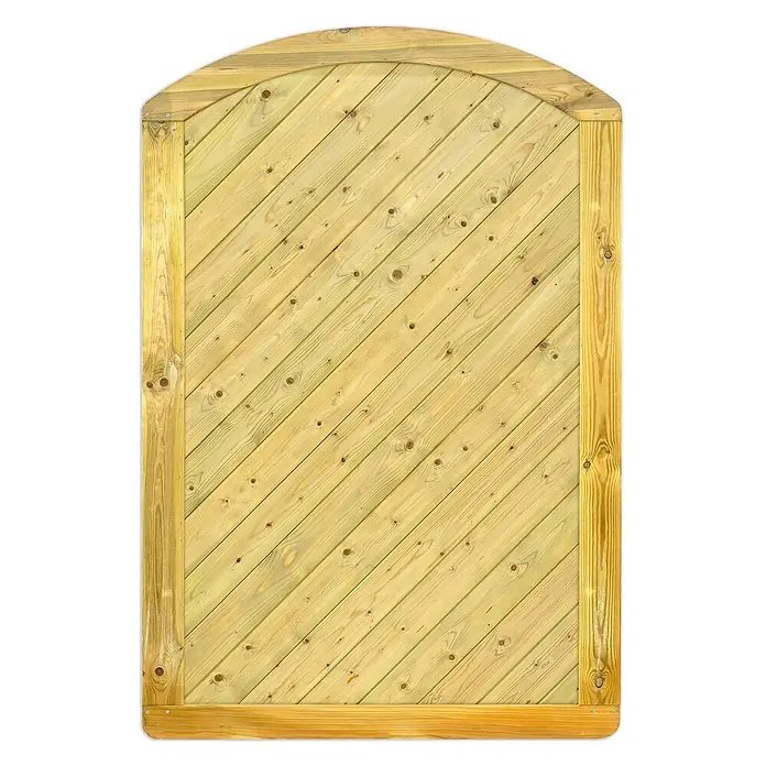 GartenLand Sichtschutzelement INNSBRUCK MASSIV - B x H: 120 x 180 cm, Holz, Fichte KDI Grün - Gekrümmtes Holz-Gartentor-Paneel mit diagonalen Latten und heller, natürlicher Holzoberfläche.