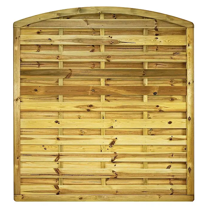 GartenLand Sichtschutzelement VARIO MASSIV - B x H: 180 x 195 cm, Holz, Kiefer KDI Grün - Geschwungene Holzzaunplatte mit horizontalen Latten, geflochtenem Design und natürlicher Holzoberfläche.